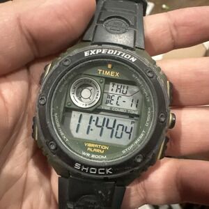 Works Vintage Timex Expedition Shock Digital Mens Watch 52mm Green/black Fit 9in